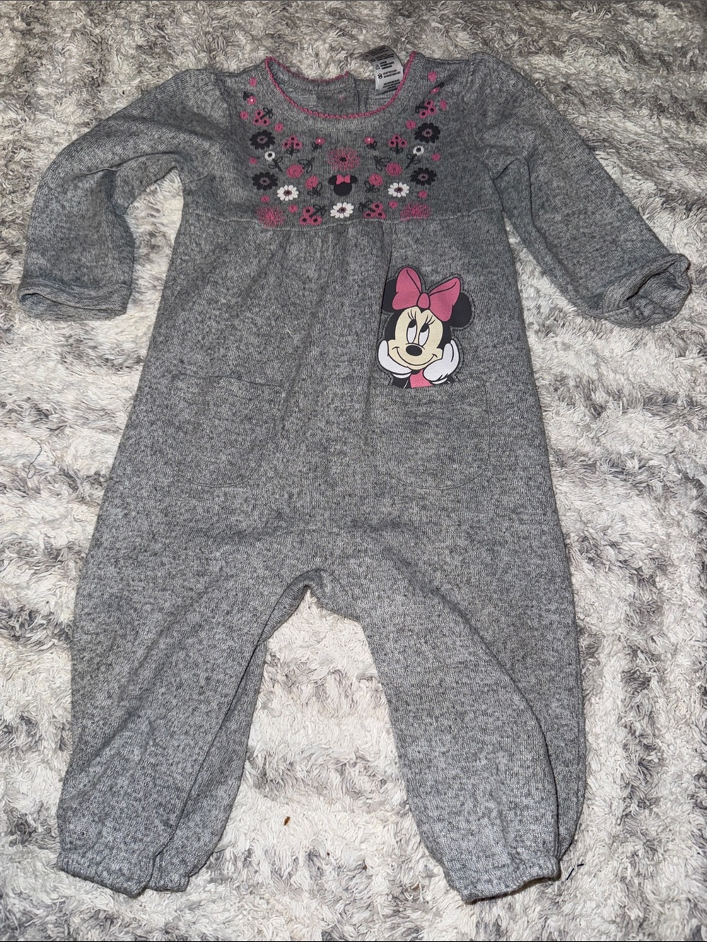 12m Girls' Gray vintage Minnie Mouse Floral One-Piece Romper